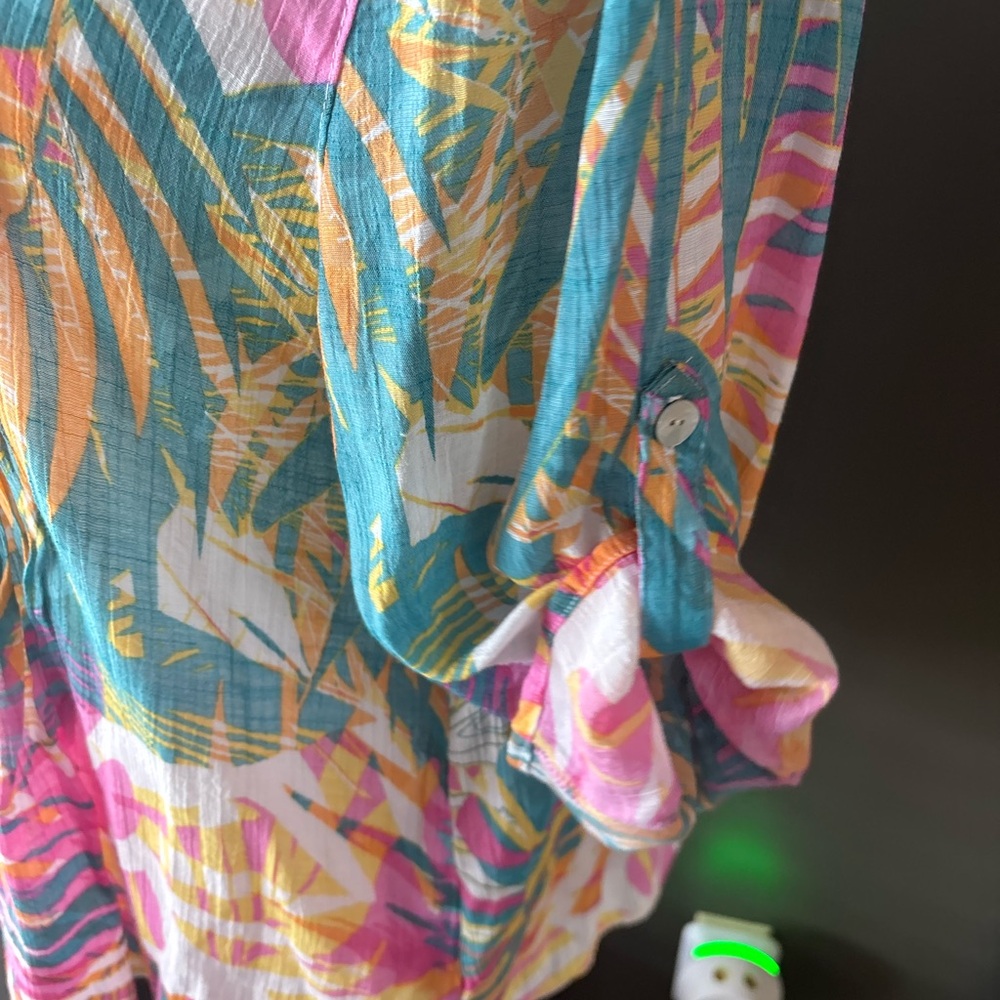 Ruby Rd Tropical Print Button Front Blouse Pink T… - image 8